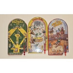 3 vintage-style manual handheld pinball / arcade games